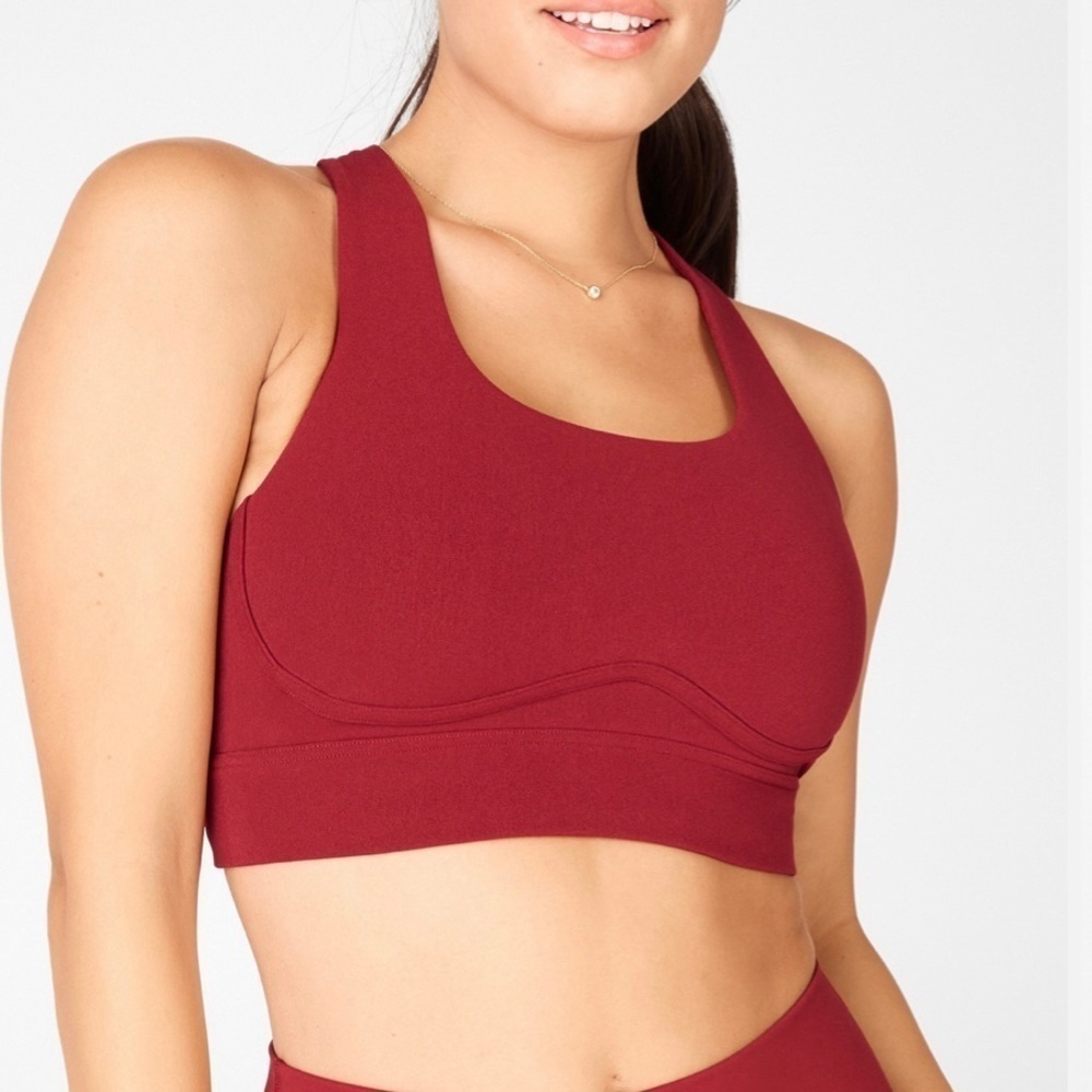 Fabletics Freya SculptKnit® Sports Bra Maroon Orange XS